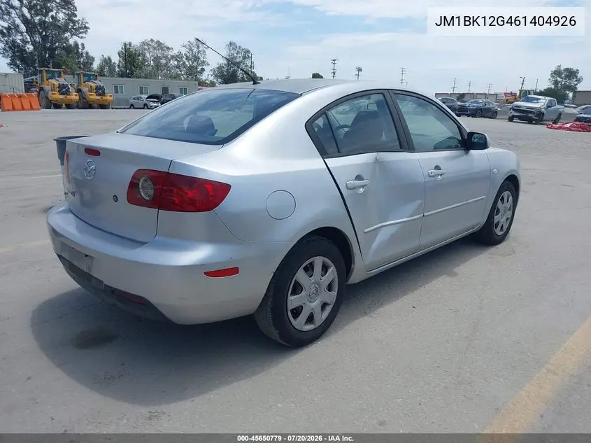 2006 Mazda Mazda3 I VIN: JM1BK12G461404926 Lot: 45650779
