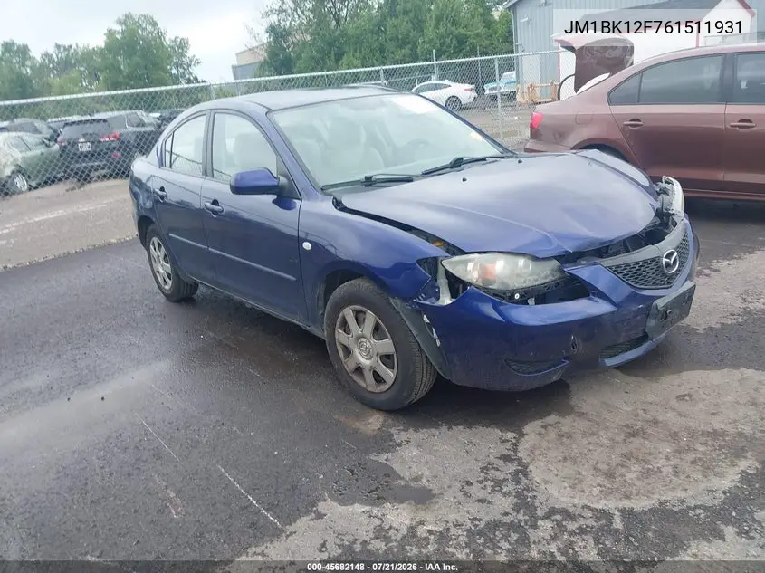 2006 Mazda Mazda3 I VIN: JM1BK12F761511931 Lot: 45682148