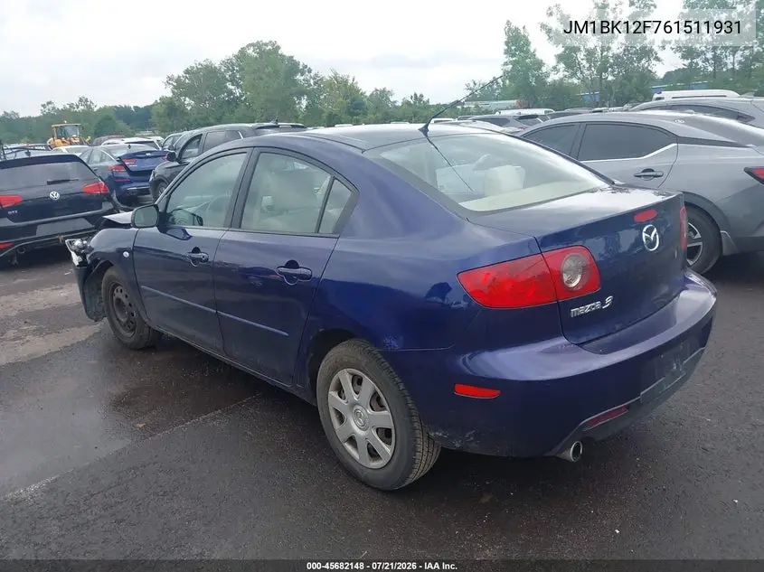 2006 Mazda Mazda3 I VIN: JM1BK12F761511931 Lot: 45682148