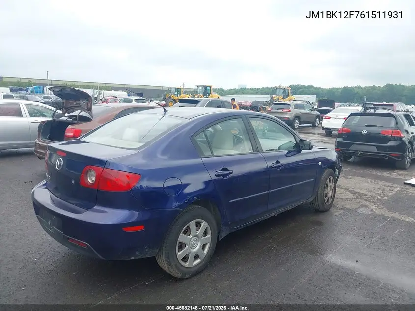 2006 Mazda Mazda3 I VIN: JM1BK12F761511931 Lot: 45682148