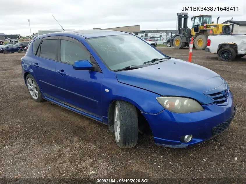 2007 Mazda 3 Hatchback VIN: JM1BK343871648411 Lot: 30092164