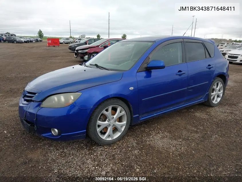 2007 Mazda 3 Hatchback VIN: JM1BK343871648411 Lot: 30092164