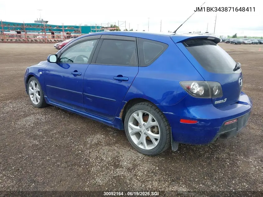 2007 Mazda 3 Hatchback VIN: JM1BK343871648411 Lot: 30092164