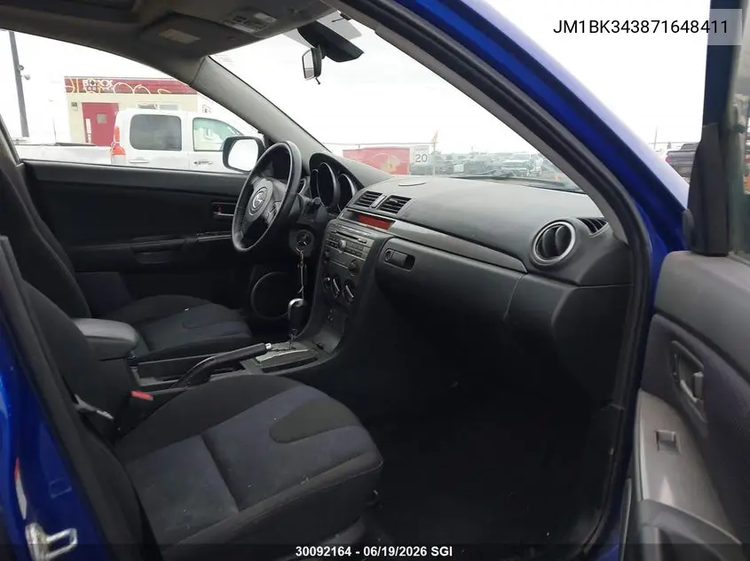 2007 Mazda 3 Hatchback VIN: JM1BK343871648411 Lot: 30092164