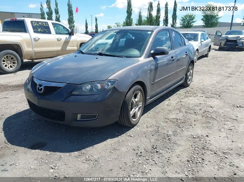 2008 Mazda Mazda3 Gt VIN: JM1BK323X81817378 Lot: 12647217