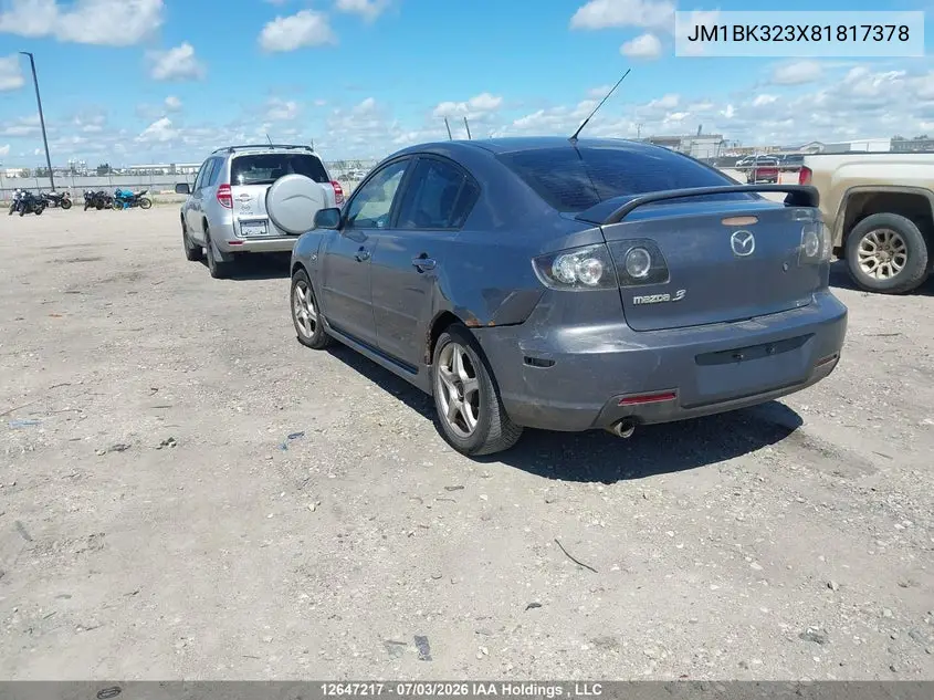 2008 Mazda Mazda3 Gt VIN: JM1BK323X81817378 Lot: 12647217