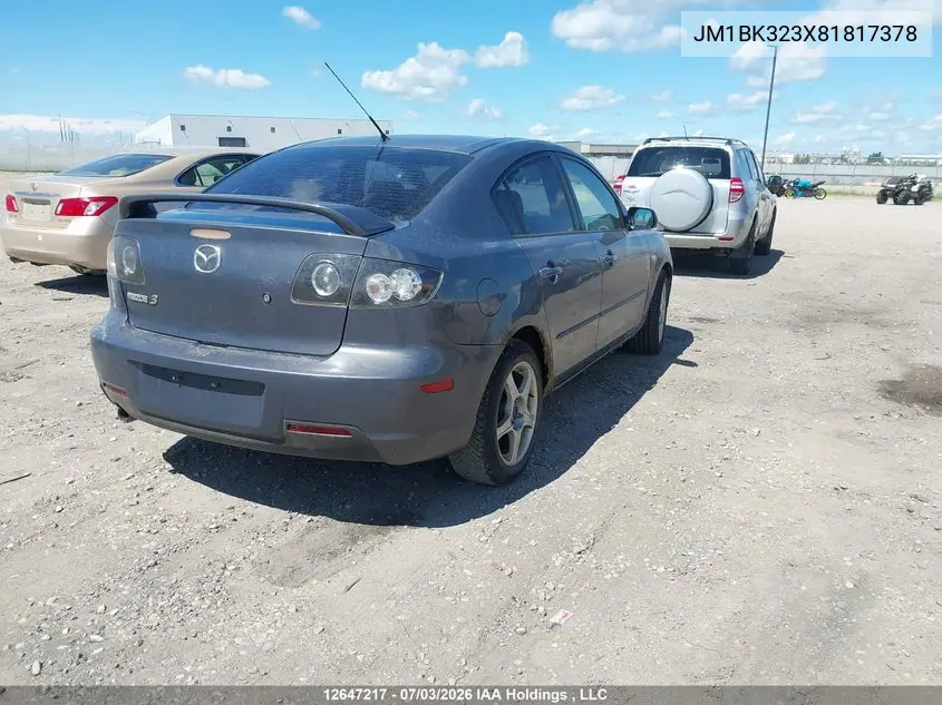 2008 Mazda Mazda3 Gt VIN: JM1BK323X81817378 Lot: 12647217