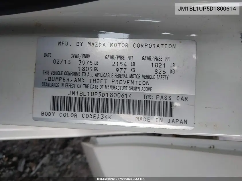 2013 Mazda Mazda3 I Sport VIN: JM1BL1UP5D1800614 Lot: 45693763