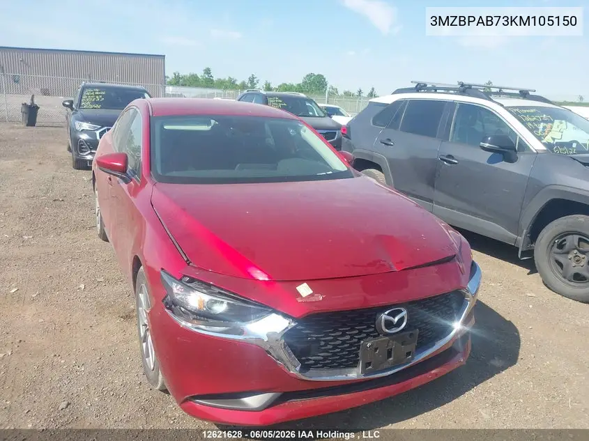 2019 Mazda Mazda3 Gx VIN: 3MZBPAB73KM105150 Lot: 12621628