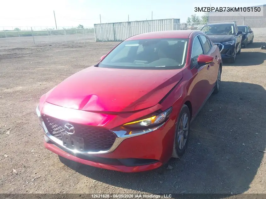 2019 Mazda Mazda3 Gx VIN: 3MZBPAB73KM105150 Lot: 12621628