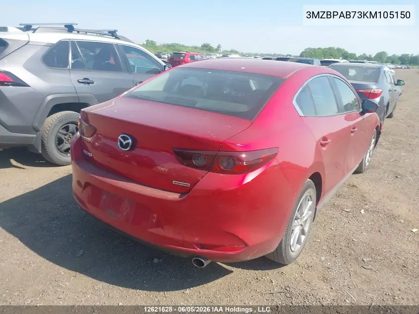 2019 Mazda Mazda3 Gx VIN: 3MZBPAB73KM105150 Lot: 12621628