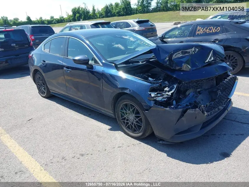2019 Mazda Mazda3 Gx VIN: 3MZBPAB7XKM104058 Lot: 12655750X