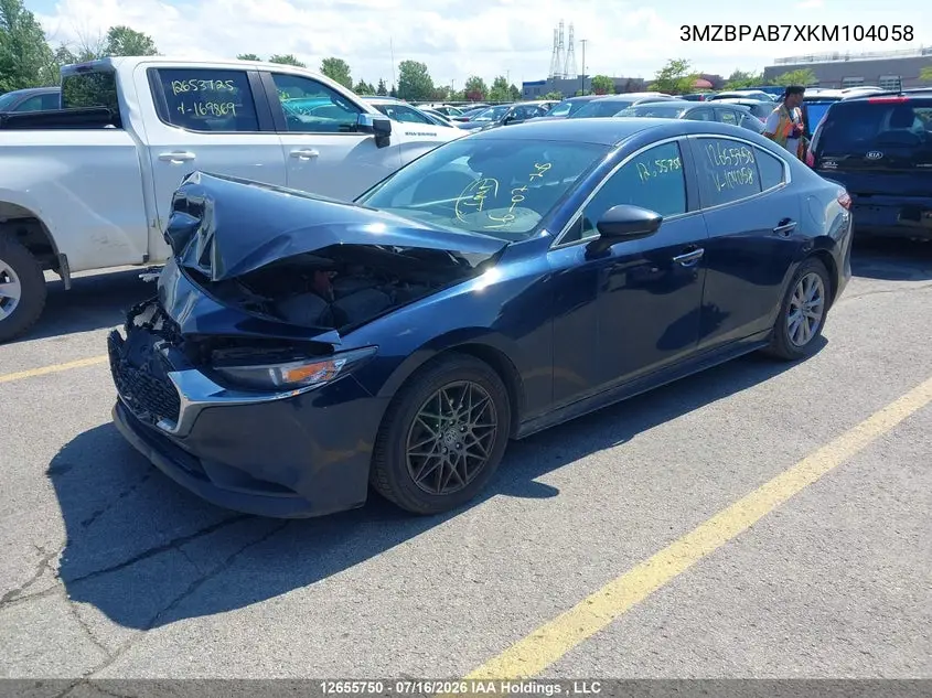 2019 Mazda Mazda3 Gx VIN: 3MZBPAB7XKM104058 Lot: 12655750X