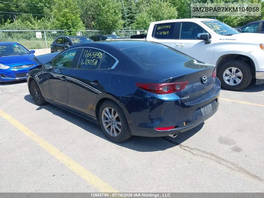 2019 Mazda Mazda3 Gx VIN: 3MZBPAB7XKM104058 Lot: 12655750X