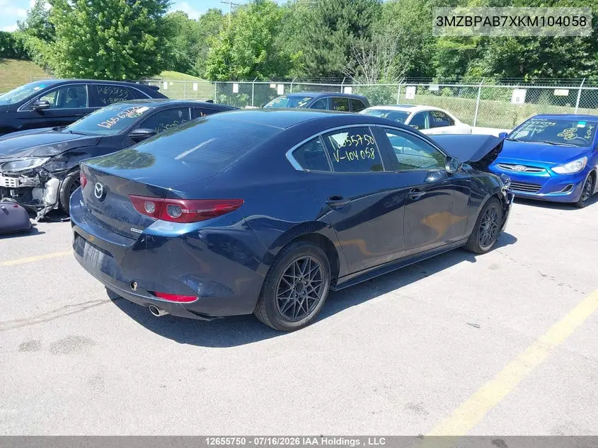 2019 Mazda Mazda3 Gx VIN: 3MZBPAB7XKM104058 Lot: 12655750X
