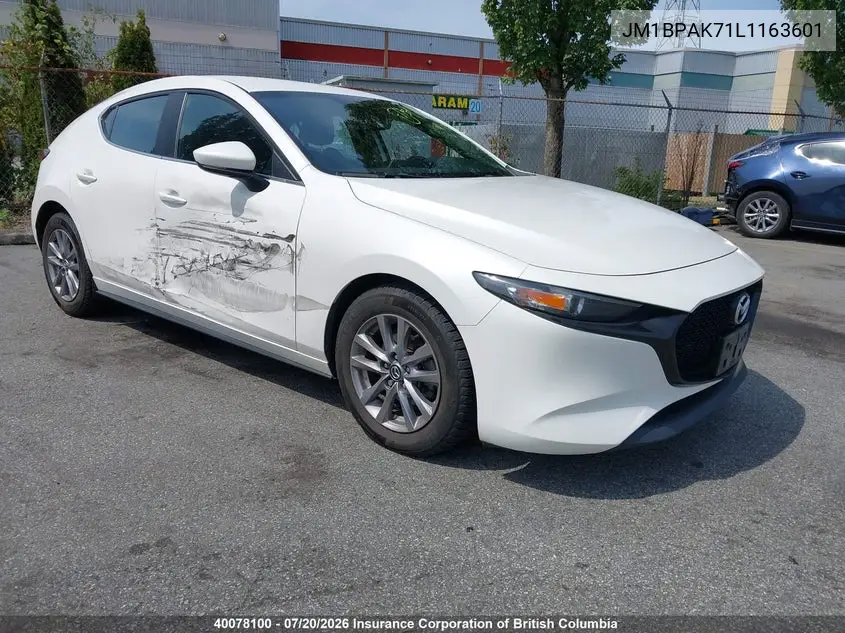 2020 Mazda Mazda3 Gx VIN: JM1BPAK71L1163601 Lot: 40078100