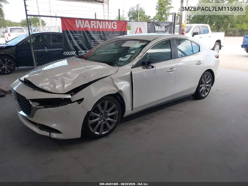 2020 Mazda Mazda3 Select Package VIN: 3MZBPACL7LM115936 Lot: 45451488