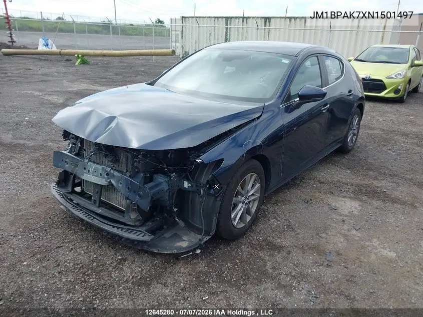 2022 Mazda 3 Select VIN: JM1BPAK7XN1501497 Lot: 12645280