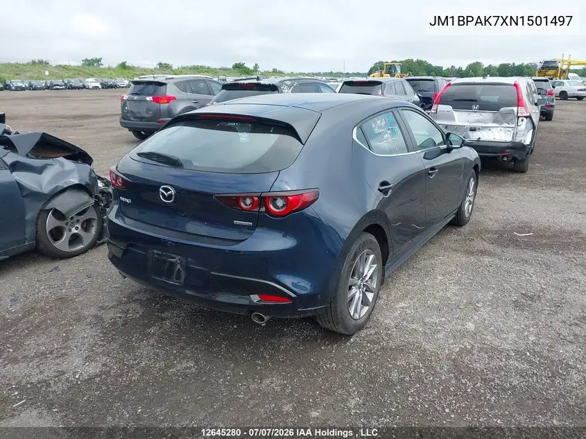2022 Mazda 3 Select VIN: JM1BPAK7XN1501497 Lot: 12645280