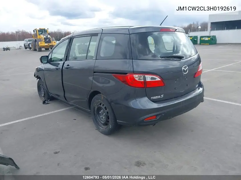 2017 Mazda Mazda5 VIN: JM1CW2CL3H0192619 Lot: 12604793