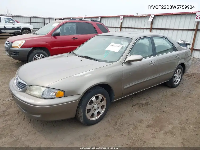 1998 Mazda 626 Es V6/Lx V6 VIN: 1YVGF22D3W5759904 Lot: 45613987