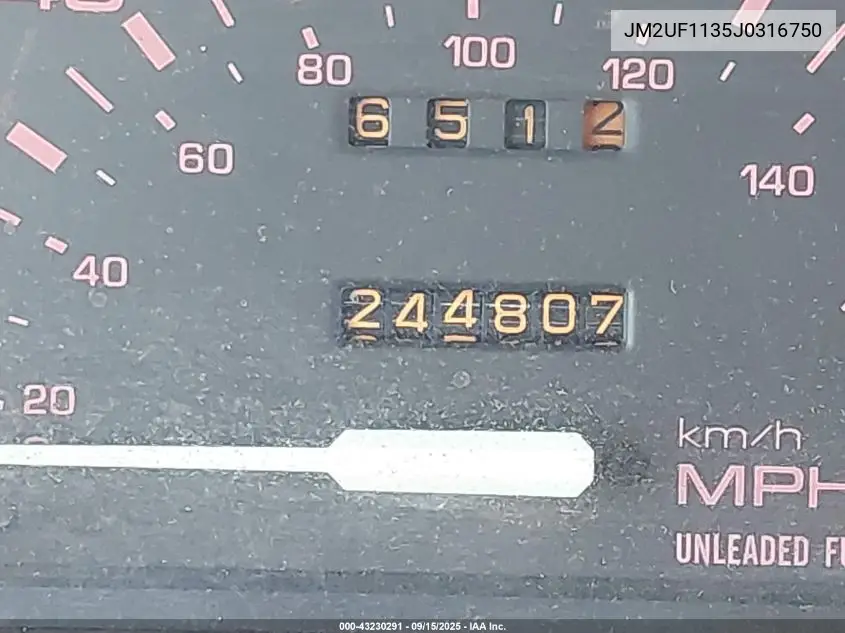 1988 Mazda B2200 Short Bed VIN: JM2UF1135J0316750 Lot: 43230291