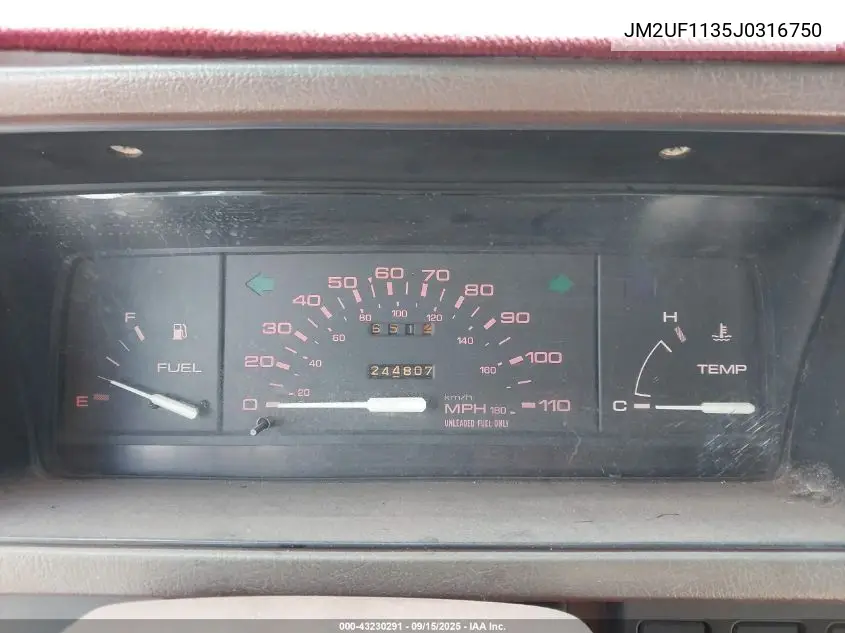 1988 Mazda B2200 Short Bed VIN: JM2UF1135J0316750 Lot: 43230291