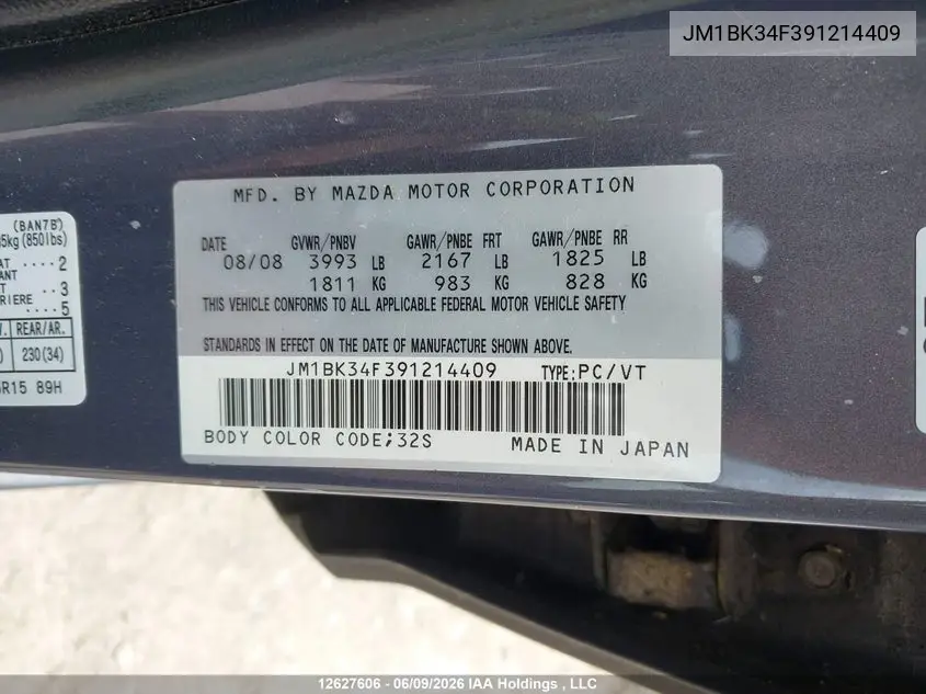 2009 Mazda Cx-3 VIN: JM1BK34F391214409 Lot: 12627606