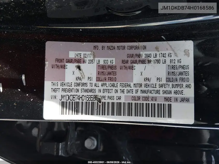 2017 Mazda Cx-3 Sport VIN: JM1DKDB74H0168586 Lot: 45323951