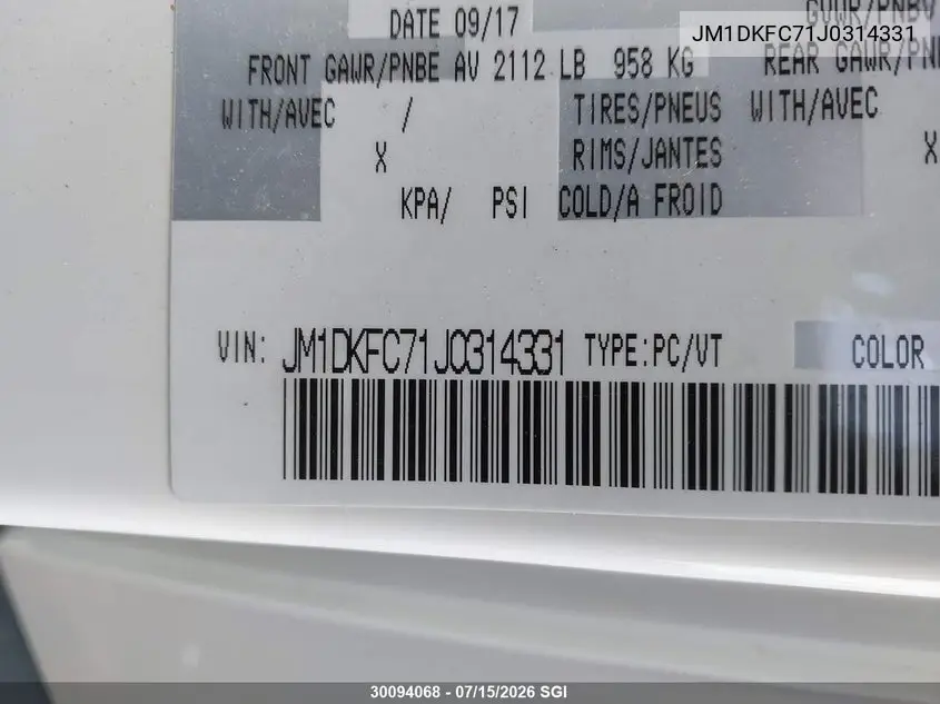 2018 Mazda Cx-3 Touring VIN: JM1DKFC71J0314331 Lot: 30094068