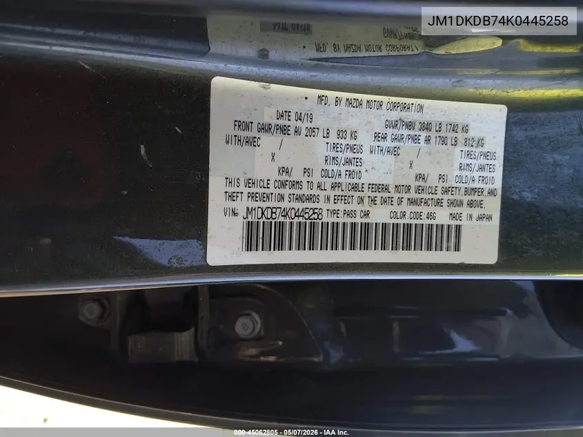 2019 Mazda Cx-3 Sport VIN: JM1DKDB74K0445258 Lot: 45062805
