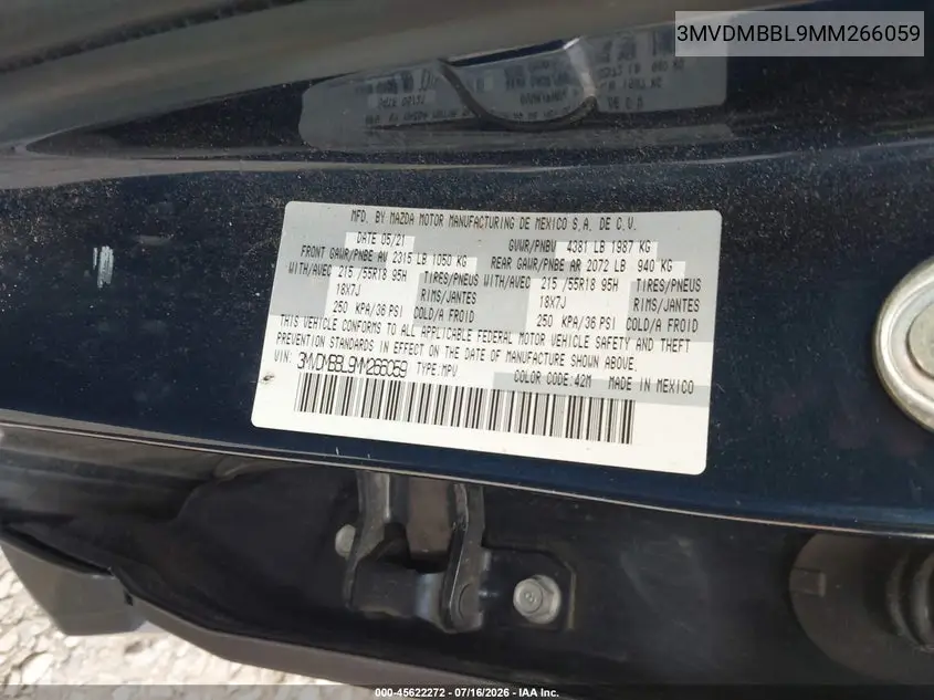 2021 Mazda Cx-30 Select VIN: 3MVDMBBL9MM266059 Lot: 45622272