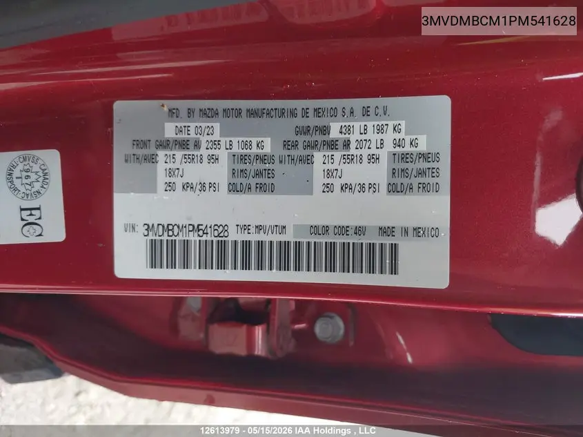 2023 Mazda Cx-30 Gs VIN: 3MVDMBCM1PM541628 Lot: 12613979