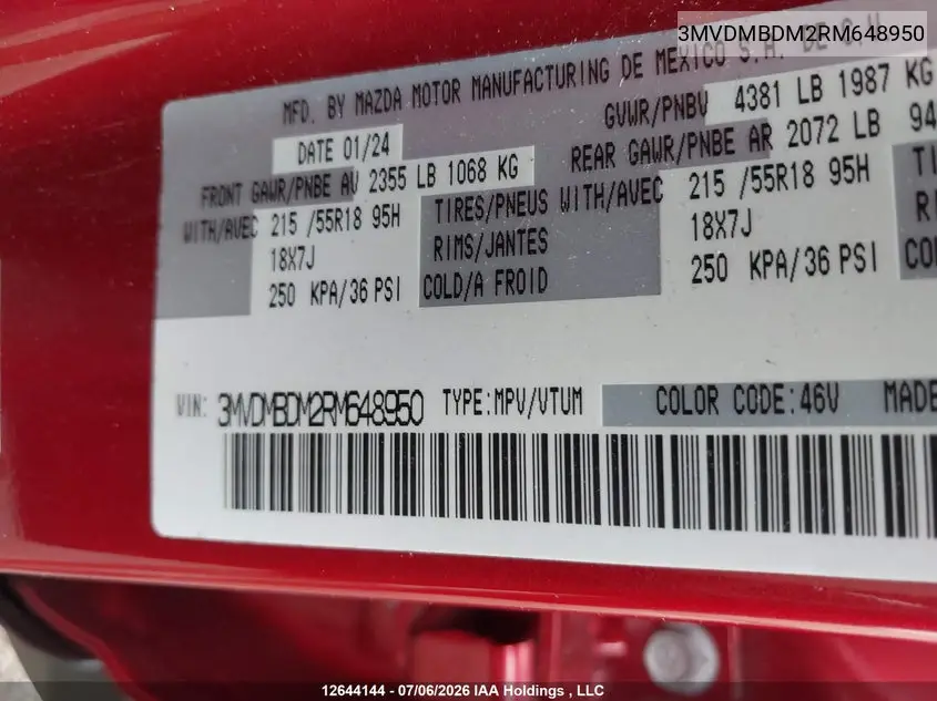 2024 Mazda Cx-30 Gt VIN: 3MVDMBDM2RM648950 Lot: 12644144