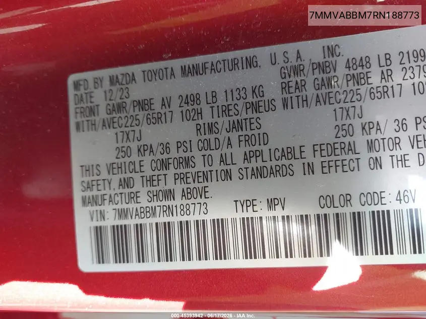 2024 Mazda Cx-50 2.5 S Preferred VIN: 7MMVABBM7RN188773 Lot: 45393942