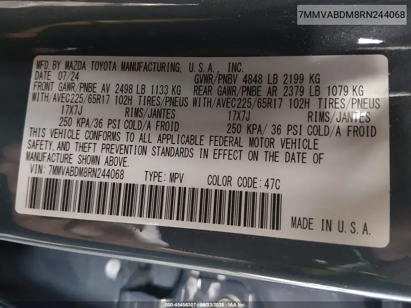 2024 Mazda Cx-50 2.5 S Premium VIN: 7MMVABDM8RN244068 Lot: 45456307