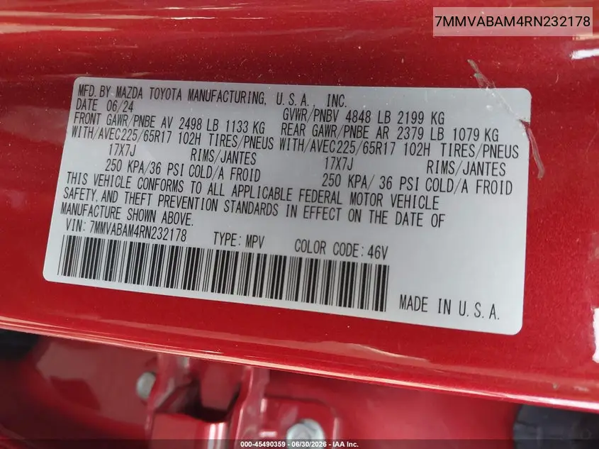 2024 Mazda Cx-50 2.5 S Select VIN: 7MMVABAM4RN232178 Lot: 45490359