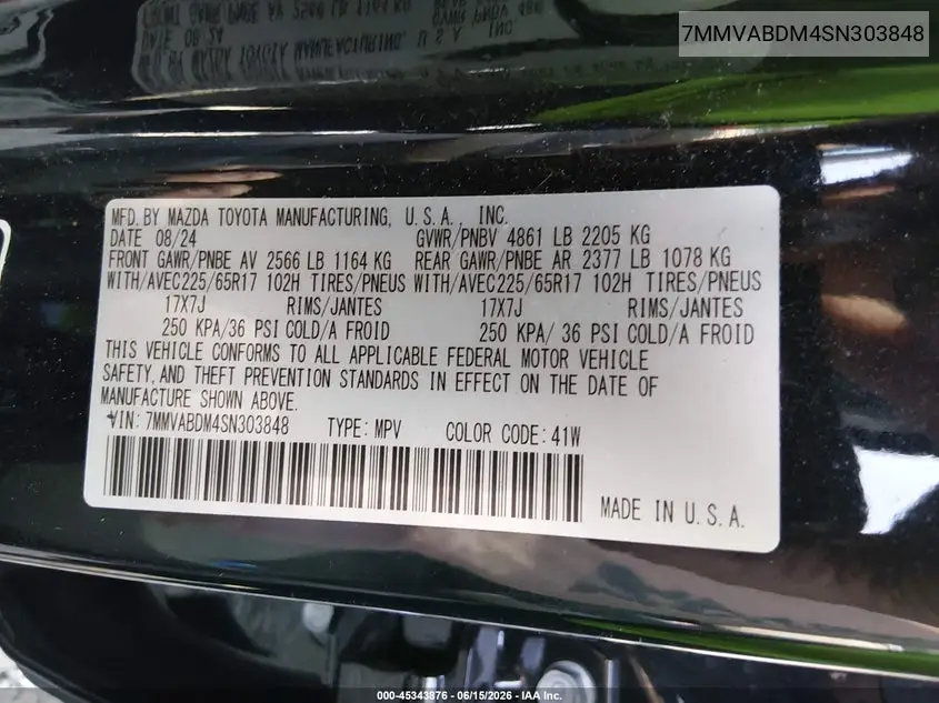 2025 Mazda Cx-50 2.5 S Premium Package VIN: 7MMVABDM4SN303848 Lot: 45343876