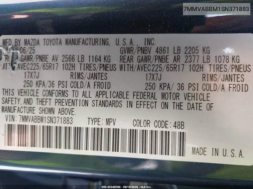 2025 Mazda Cx-50 2.5 S Preferred Package VIN: 7MMVABBM1SN371883 Lot: 45346366