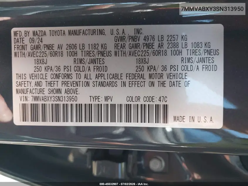 2025 Mazda Cx-50 2.5 Turbo Meridian Edition VIN: 7MMVABXY3SN313950 Lot: 45532907