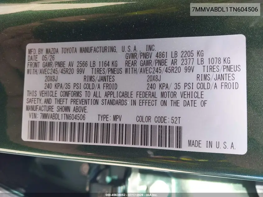 2026 Mazda Cx-50 2.5 S Premium VIN: 7MMVABDL1TN604506 Lot: 45638052