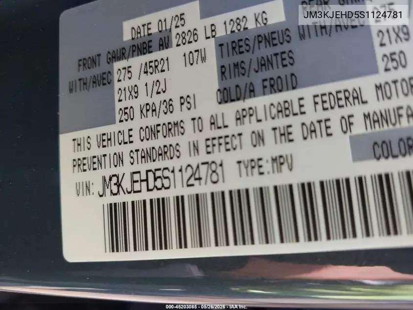 2025 Mazda Cx-70 3.3 Turbo Premium Plus Package VIN: JM3KJEHD5S1124781 Lot: 45203085