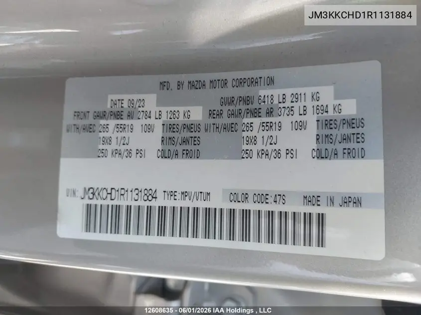 2024 Mazda Cx-90 Mhev Gs-L VIN: JM3KKCHD1R1131884 Lot: 12608635