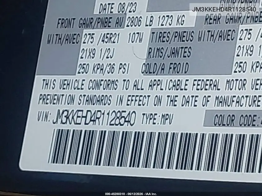 2024 Mazda Cx-90 3.3 Turbo Premium Plus VIN: JM3KKEHD4R1128540 Lot: 45280318
