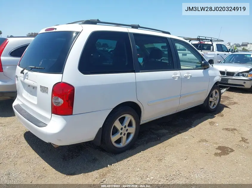 2002 Mazda Mpv Es/Lx VIN: JM3LW28J020324919 Lot: 45176502