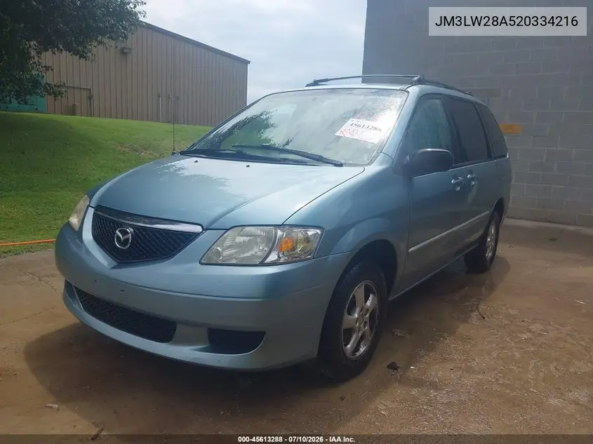 2002 Mazda Mpv Es/Lx VIN: JM3LW28A520334216 Lot: 45613288
