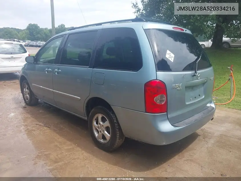2002 Mazda Mpv Es/Lx VIN: JM3LW28A520334216 Lot: 45613288