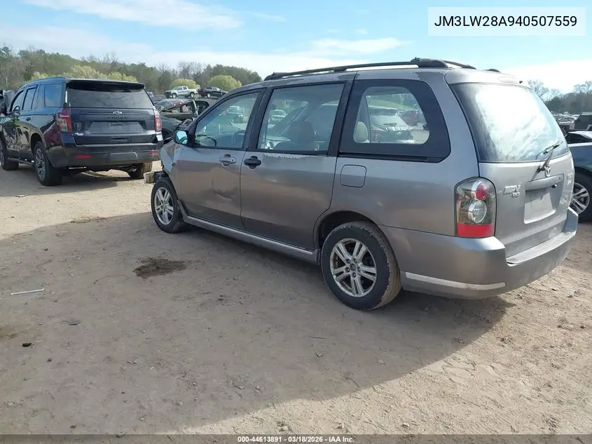 2004 Mazda Mpv Lx VIN: JM3LW28A940507559 Lot: 44613891