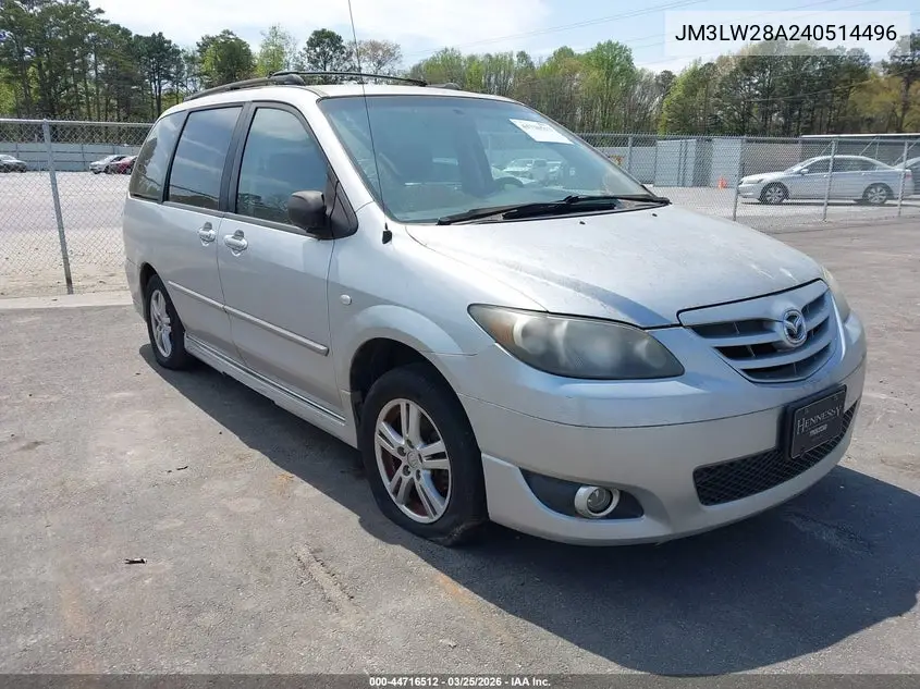 2004 Mazda Mpv Lx VIN: JM3LW28A240514496 Lot: 44716512