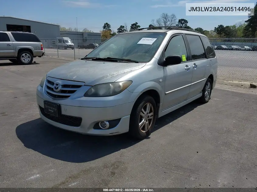 2004 Mazda Mpv Lx VIN: JM3LW28A240514496 Lot: 44716512